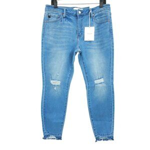 KanCan Jeans Ankle Skinny Mid Rise 15/31 Stretch Distressed Fray Hem MedWash NWT
